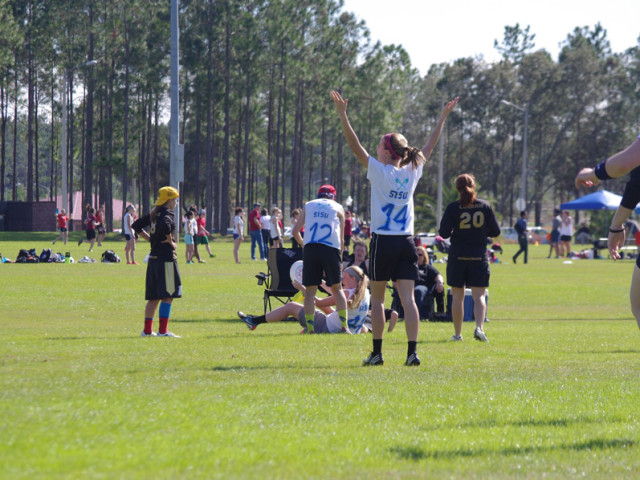 Bella celebrating a gritty score against Central Florida in pool play at Florida Winter Classic. Photo credit: Molly Berkholtz