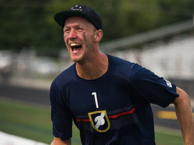 WEST CHESTER, OH: Simon Higgins (Revolver #1) celebrates during the Men's Final - USA Ultimate US Open Championships. July 5, 2015. © 2015 Kyle McBard for UltiPhotos