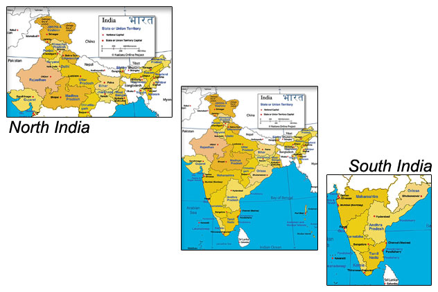 North and South India, and the states of India