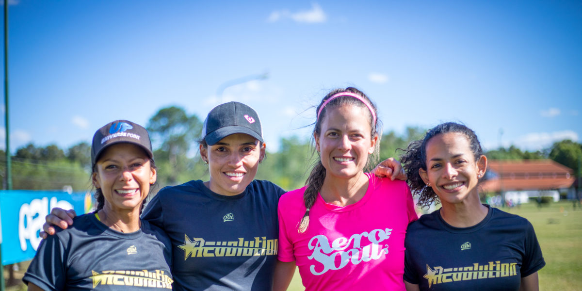 Left to right Alejandra Torres, Roxanna Gonzaloz, Carolina Dominguez, and Vanessa Espitia represent the master's contingent of Revolution and Aero Soul.